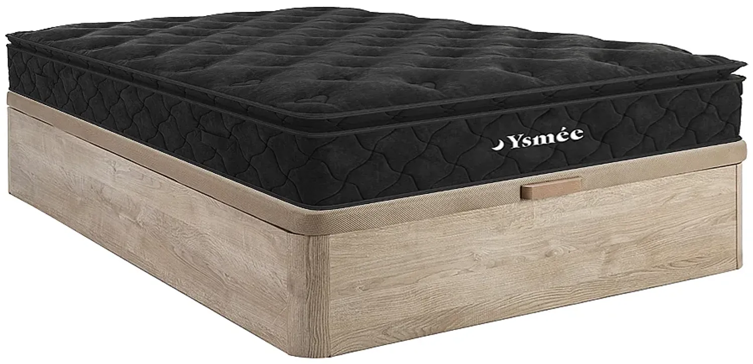 Vente-unique - BLACK DREAM Mattress and bed base set Holz, PlatteSamt SchwarzBeige - B 160 cm x H 30 cm28 cm x L 200 cm Bild 1
