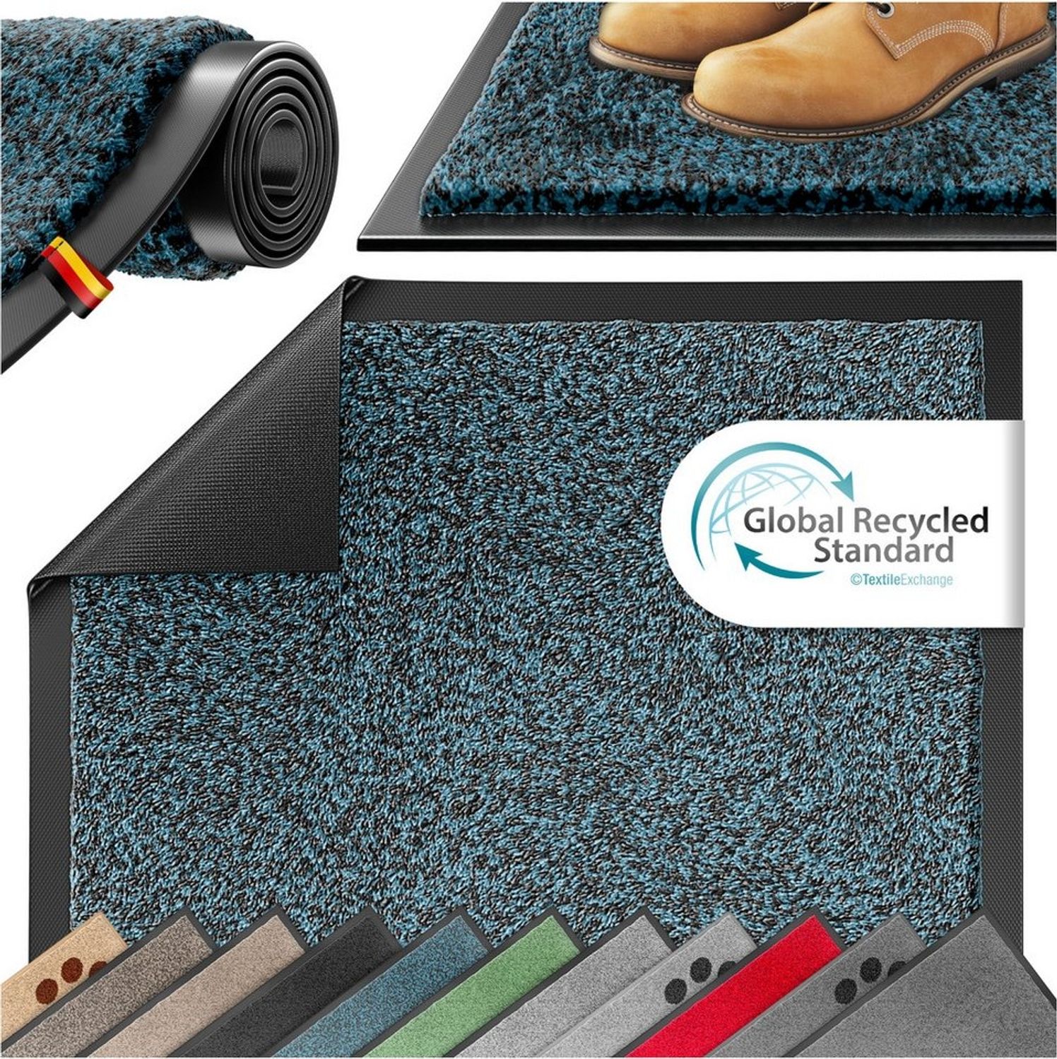 KESSER® Schmutzfangmatte rutschfeste Fußmatte für Innen- & Außenbereich waschbar & wetterfest | Türmatte Wohnungseingang | Teppich für Büro & Vorzimmer | Fußabtreter Fußabstreifer Multi, Petrolblau / Anthrazit, 60x90cm Bild 1
