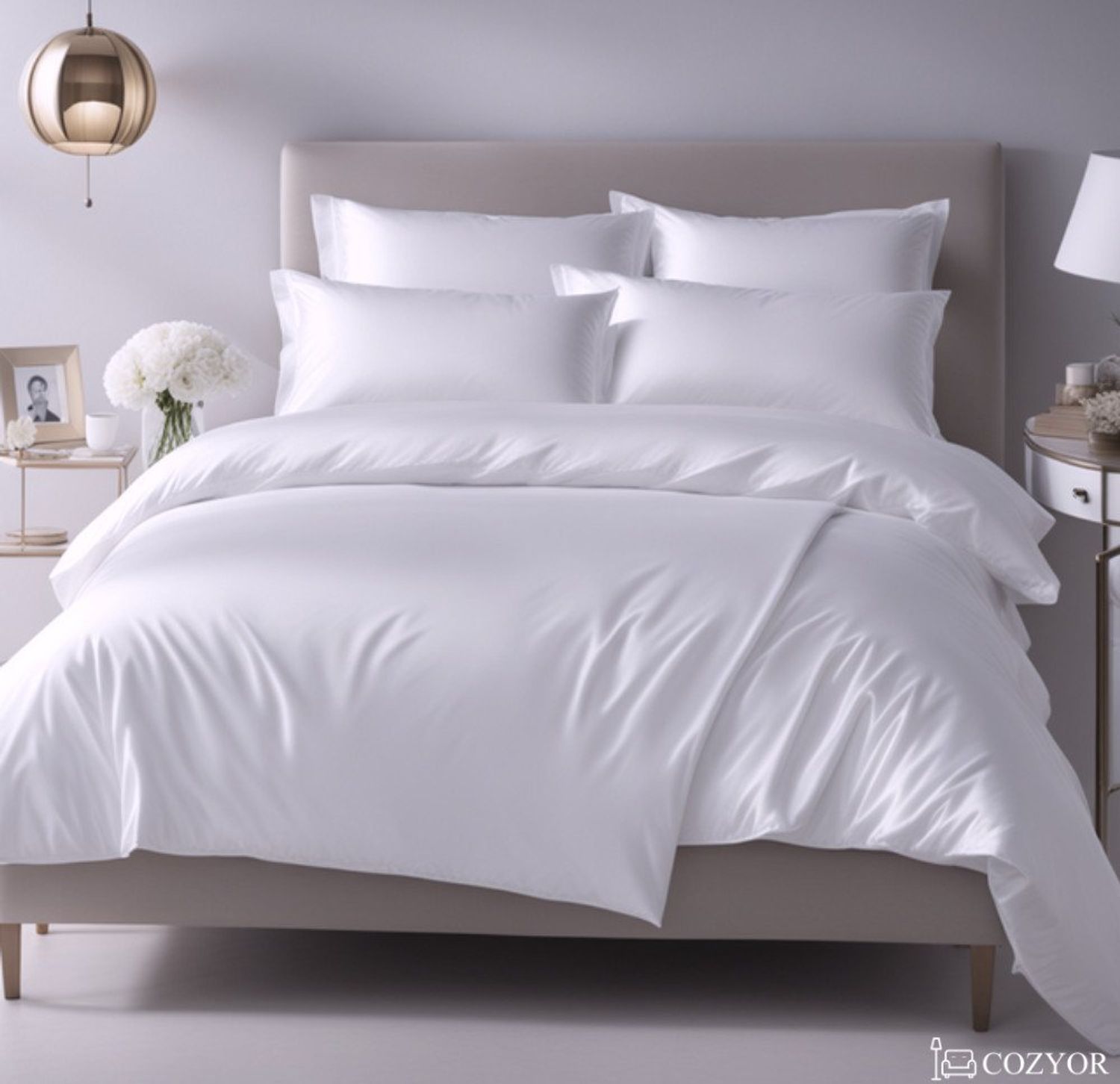 Cozyor Bettwäsche Satin glänzend 135x200, 155x200, 155x220, 200x200cm mit Reißverschluss, Satin, weiß Purity, 3 teilig, Edel und hochwertig Bild 1