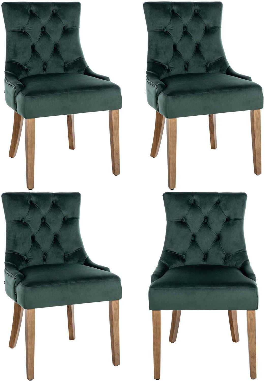 CLP 4er Set Esszimmerstuhl Aberdeen Samt Antikes Design mit Gestell aus Kautschukho,antik-hell dunkelgrün Bild 1