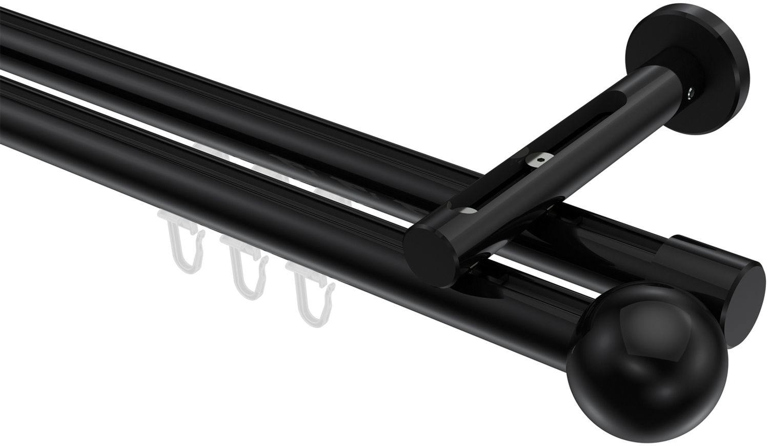 Innenlauf-Gardinenstangen-Set Siteno Luino 180 cm, 2-läufig, 20 mm Ø Schwarz Bild 1