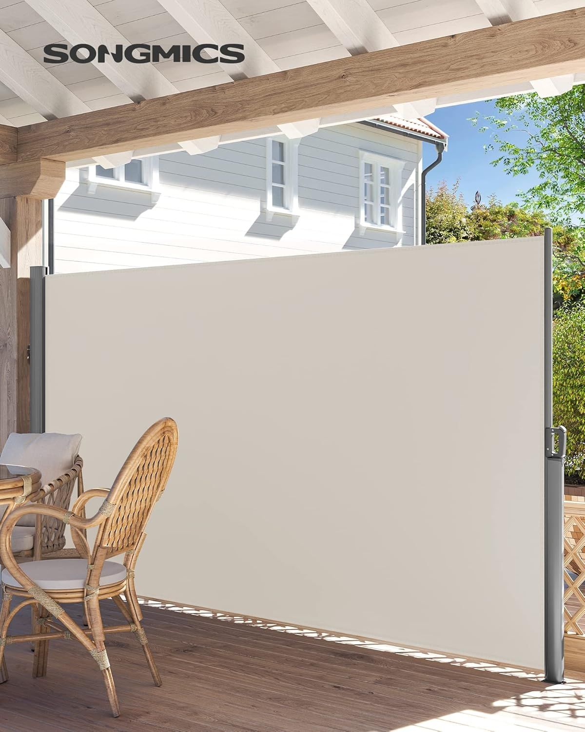 SONGMICS Alu-Seitenmarkise, ausziehbar, blickdicht, Beige, 160x350 cm Bild 1