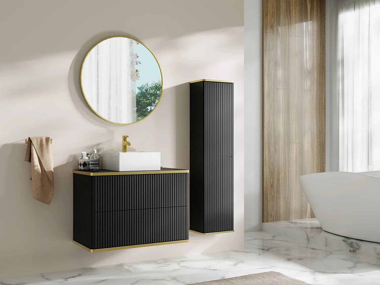 Vente-unique - KELIZA Bathroom furniture set Holz, Platte Schwarz - B 47 cm x H 54 cm x L 80 cm Bild 1