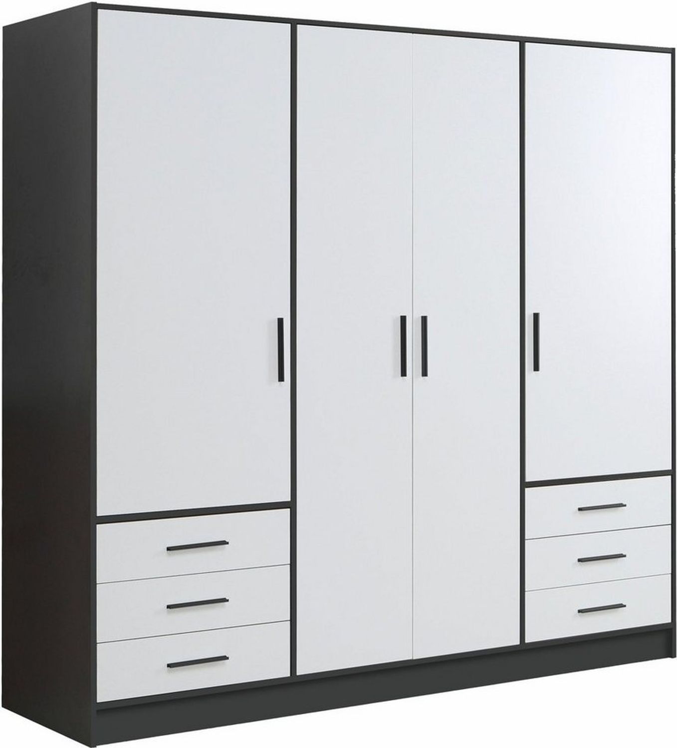 FORTE Jupiter Kleiderschrank 4-türig, 6 Schubkästen, Holz, Schwarz-Weiß, 206. 5 x 60 x 200 cm Bild 1