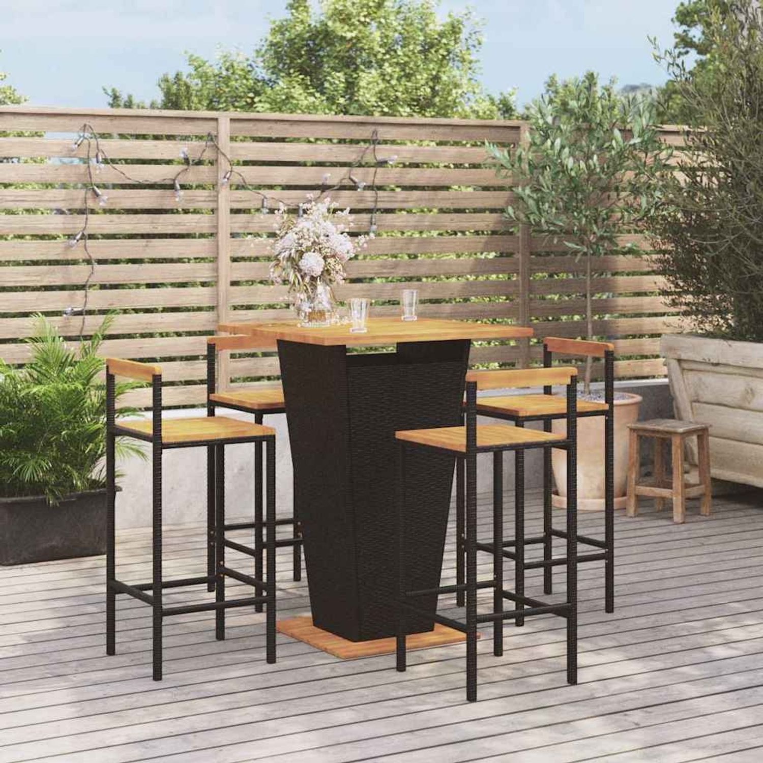 vidaXL 5-tlg. Gartenbar-Set Schwarz Poly Rattan & Massivholz Akazie 3187727 Bild 1