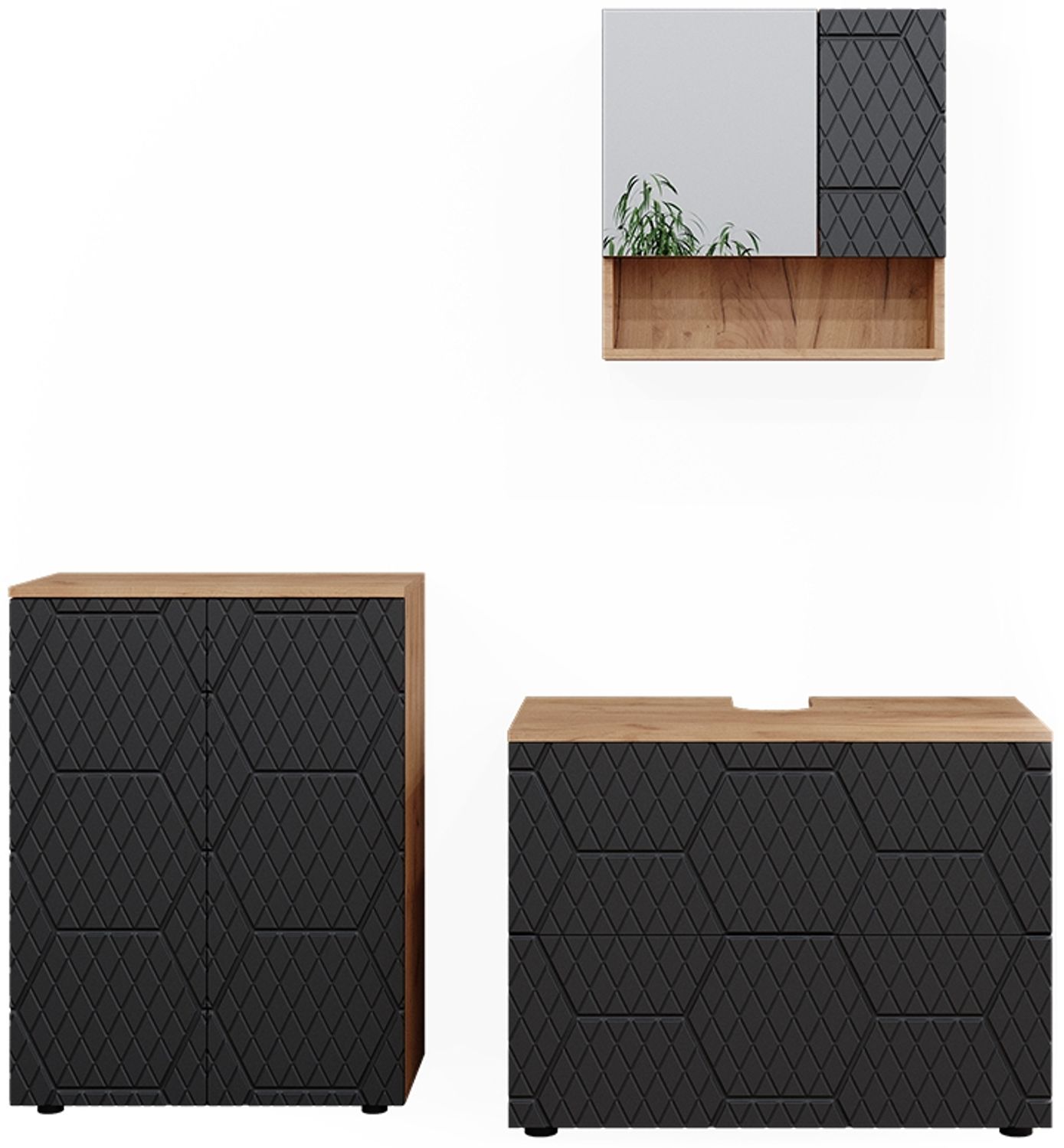 Badmöbel-Set Irma Anthrazit mit Wabenstruktur 3 Teile, mit Unterschrank 80 cm Vicco Bild 1