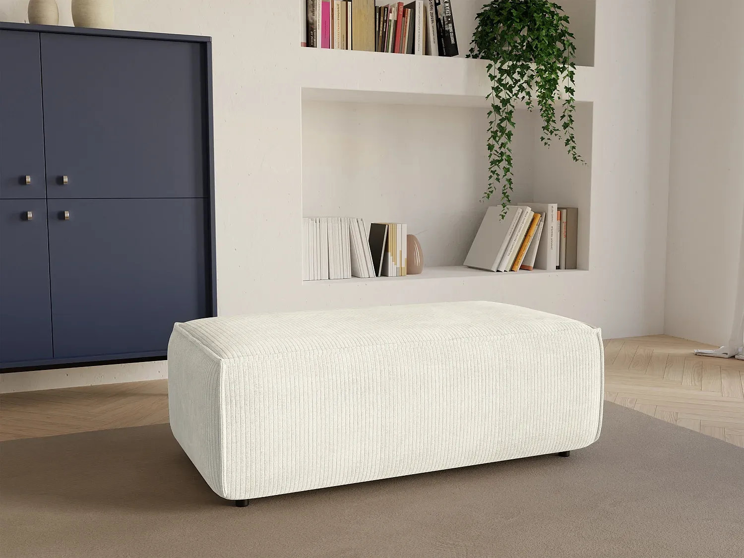 Vente-unique - AMELIA Pouf SamtStoff Weiß - B 69 cm x H 42 cm x L 102 cm Bild 1
