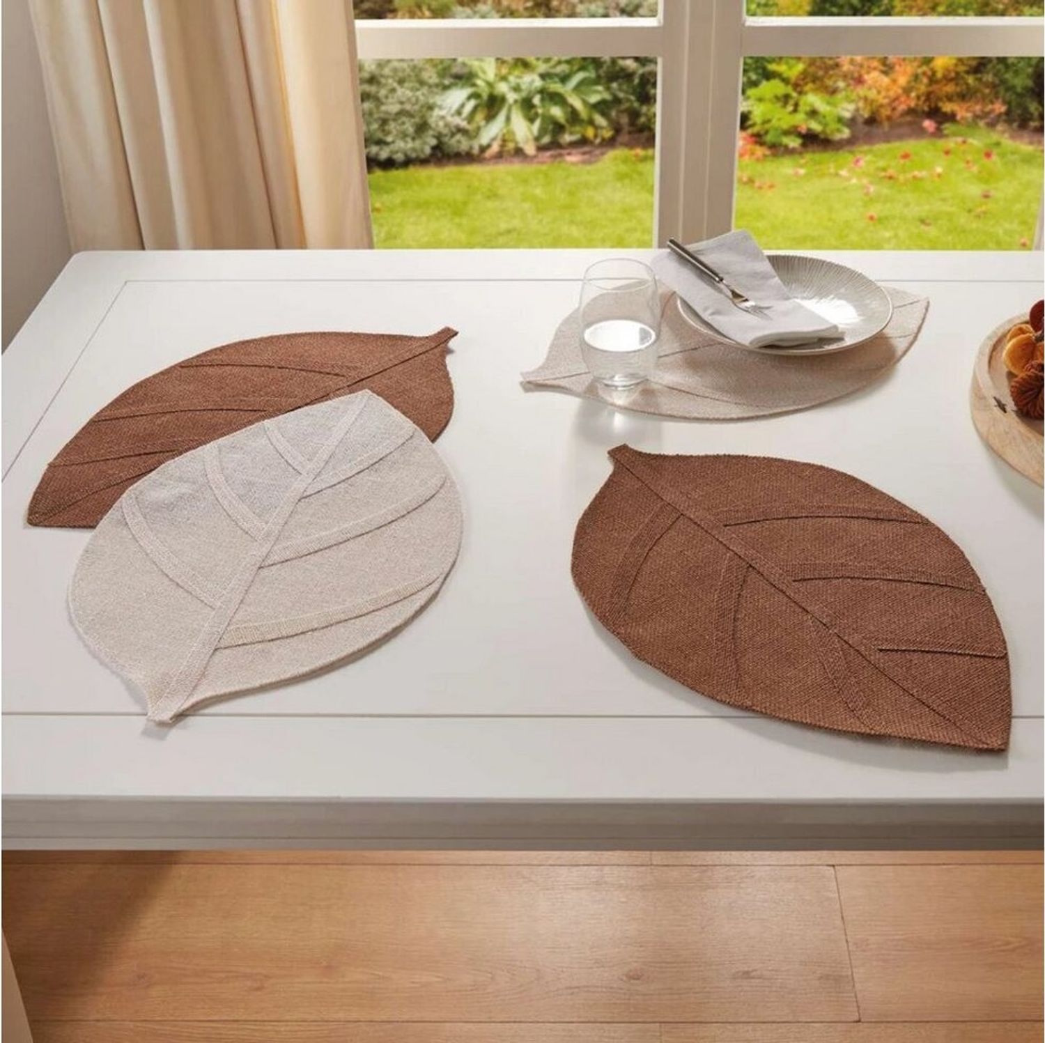 Home-trends24. de Platzset Platzmatte Blatt 4er Set Jute Braun Weiß Tischset Herbstdeko, (4-St) Bild 1