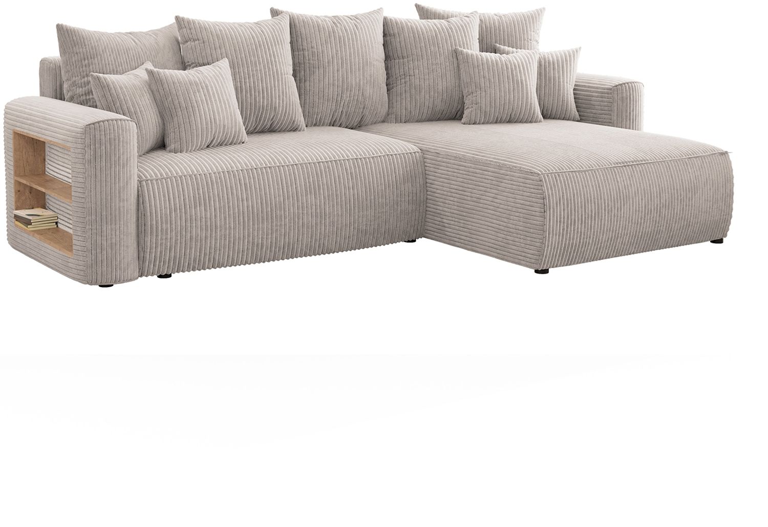 MEBLINI Schlafcouch mit Bettkasten - 260 x 160 x 78 cm - Beige Cordstoff - NAPLES - Kleines Ecksofa mit Schlaffunktion - Sofa mit Relaxfunktion und Kissen - Kleine Couch L-Form - Eckcouch Bild 1