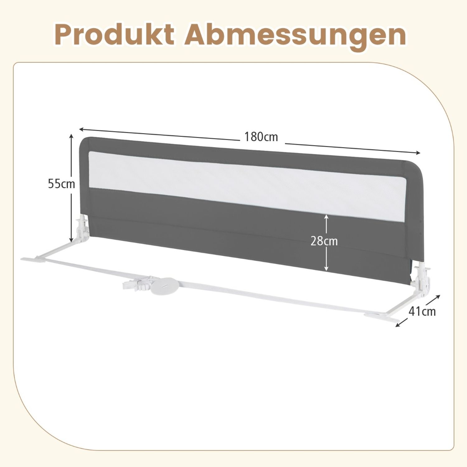 180 cm Lange Klappbares Bettgitter mit Sicherheitsgurten 180° Faltbar Grau Bild 1