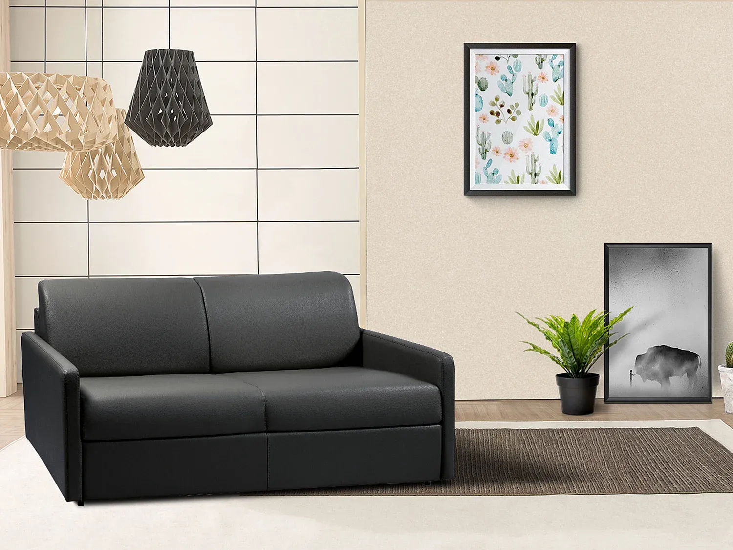 Schlafsofa 3-Sitzer CALIFE - Schwarz - Liegefläche: 140 cm - Matratzenhöhe: 22 cm Bild 1