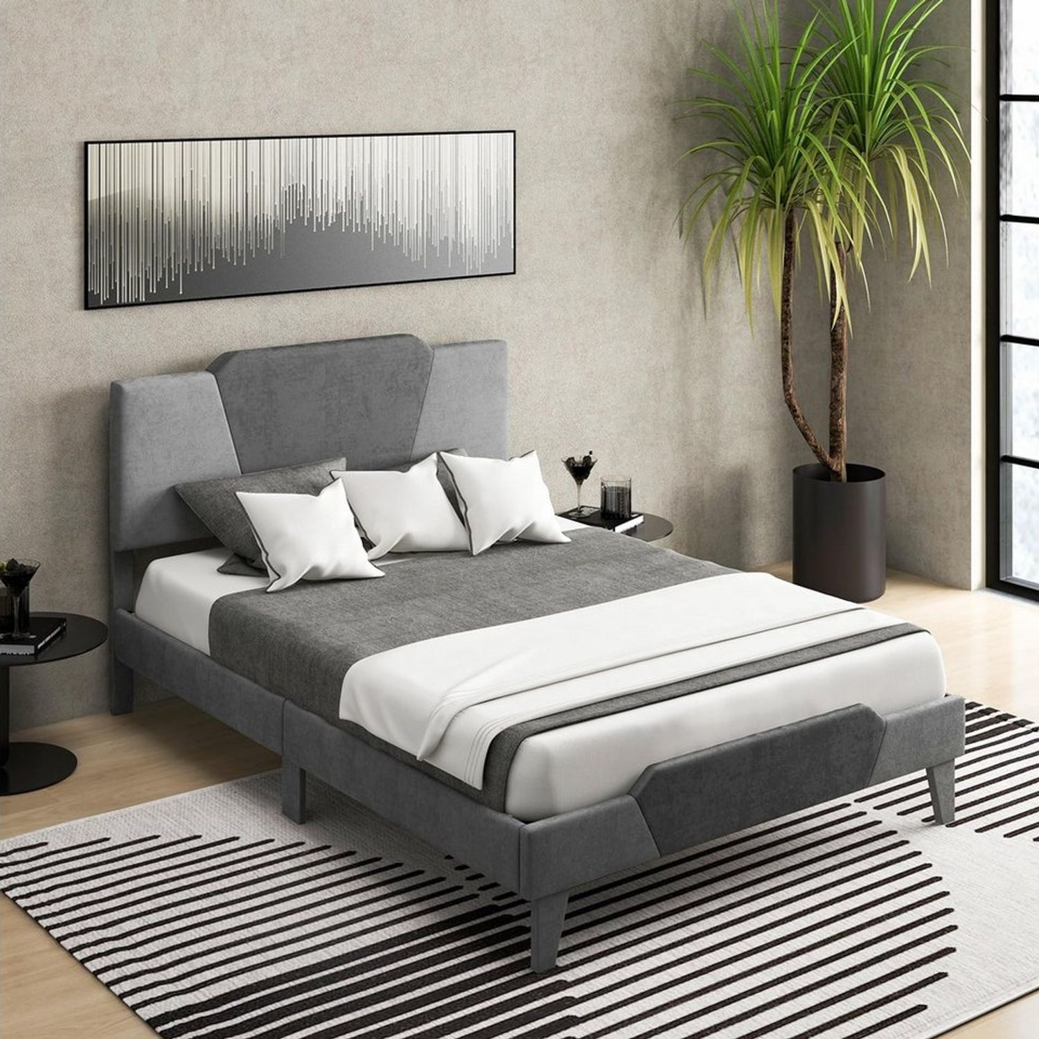 COSTWAY Polsterbett Doppelbett, mit Lattenrost & Kopfteil, 140 x 200cm Bild 1