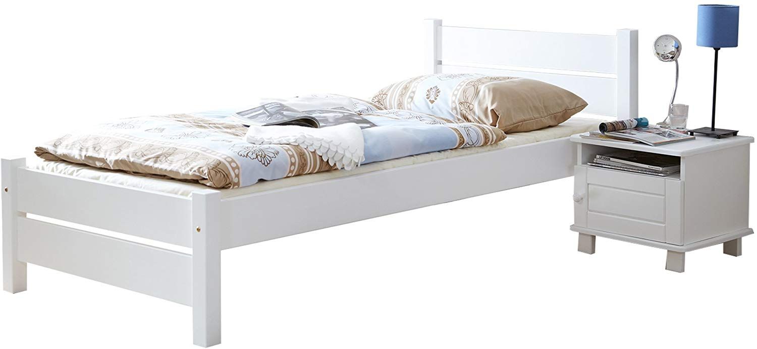 Ticaa 'Bora' Einzelbett, Kiefer massiv Weiß, 100x200 cm Bild 1