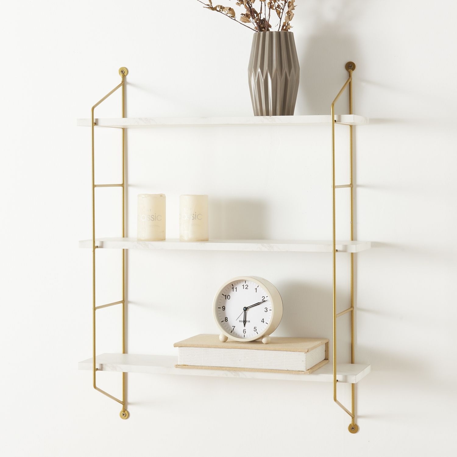 en.casa 'Ösel' Wandregal Marmoroptik, Stahl / MDF weiß, 63,5 x 15 x 48 cm Bild 1