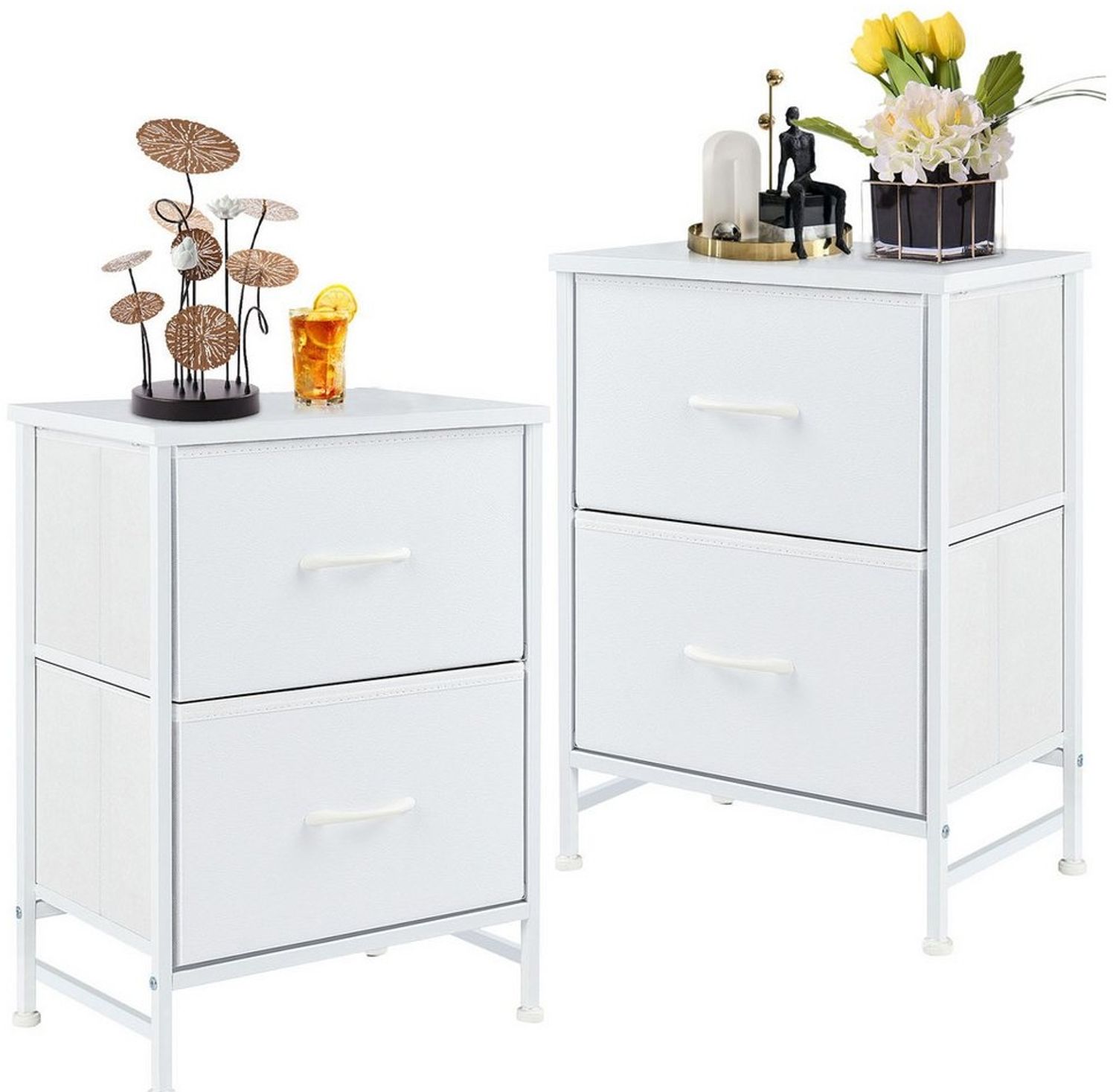 Refined Living Kommode Schubkastenkommode mit 2/4/5 /7/8/9 Schubladen stabilem Stahlrahmen (Nachttisch 2st - Schrank 2 Stoffschubladen mit Griffen Metallgestell, Vertikaler Stauraum Organizer Einheit 50cm Hoch Max Belastbarkeit 20kg), Kleine Schlafsäle... Bild 1