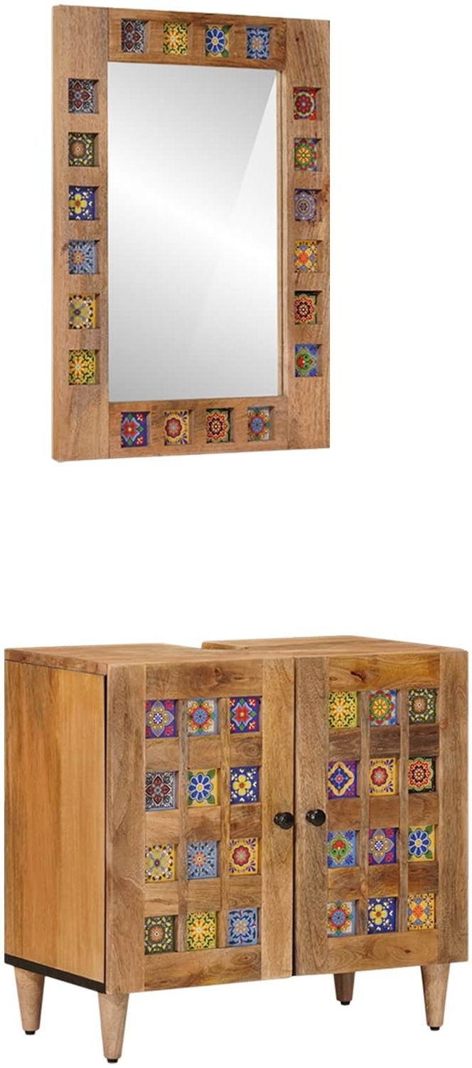 vidaXL Badezimmermöbel-Set Wandmontiert 2 pcs Natur Massivholz Mango 3310096 Bild 1