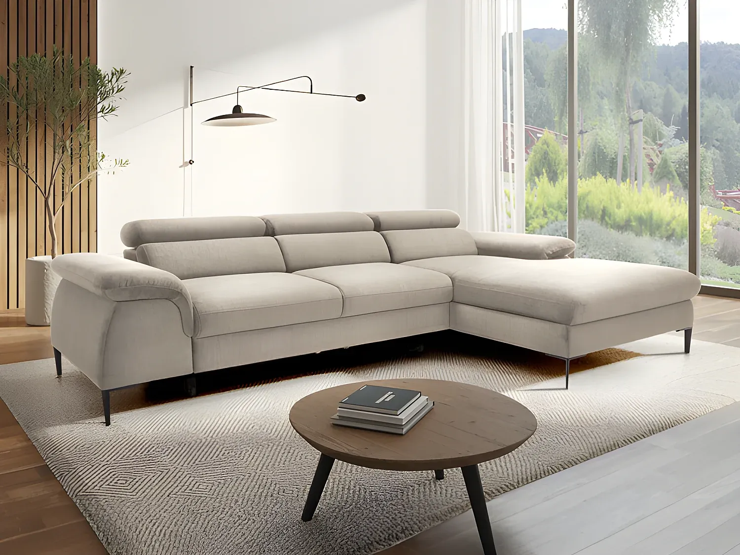 Vente-unique - SEPINA Sofa SamtStoff Beige - B 182 cm x H 75 cm x L 288 cm Bild 1