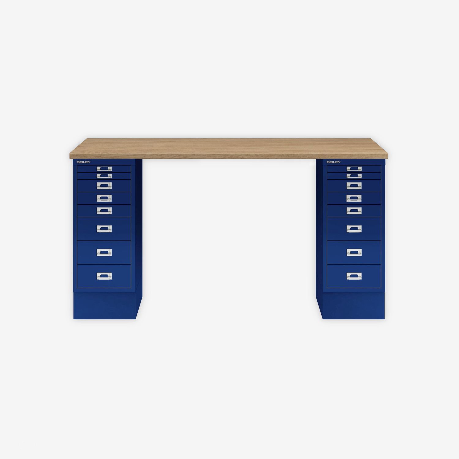 MultiDesk, 2 MultiDrawer mit 8 Schüben, Dekor natürliche Eiche, Farbe Oxfordblau, Maße: H 740 x B 1400 x T 600 mm Bild 1