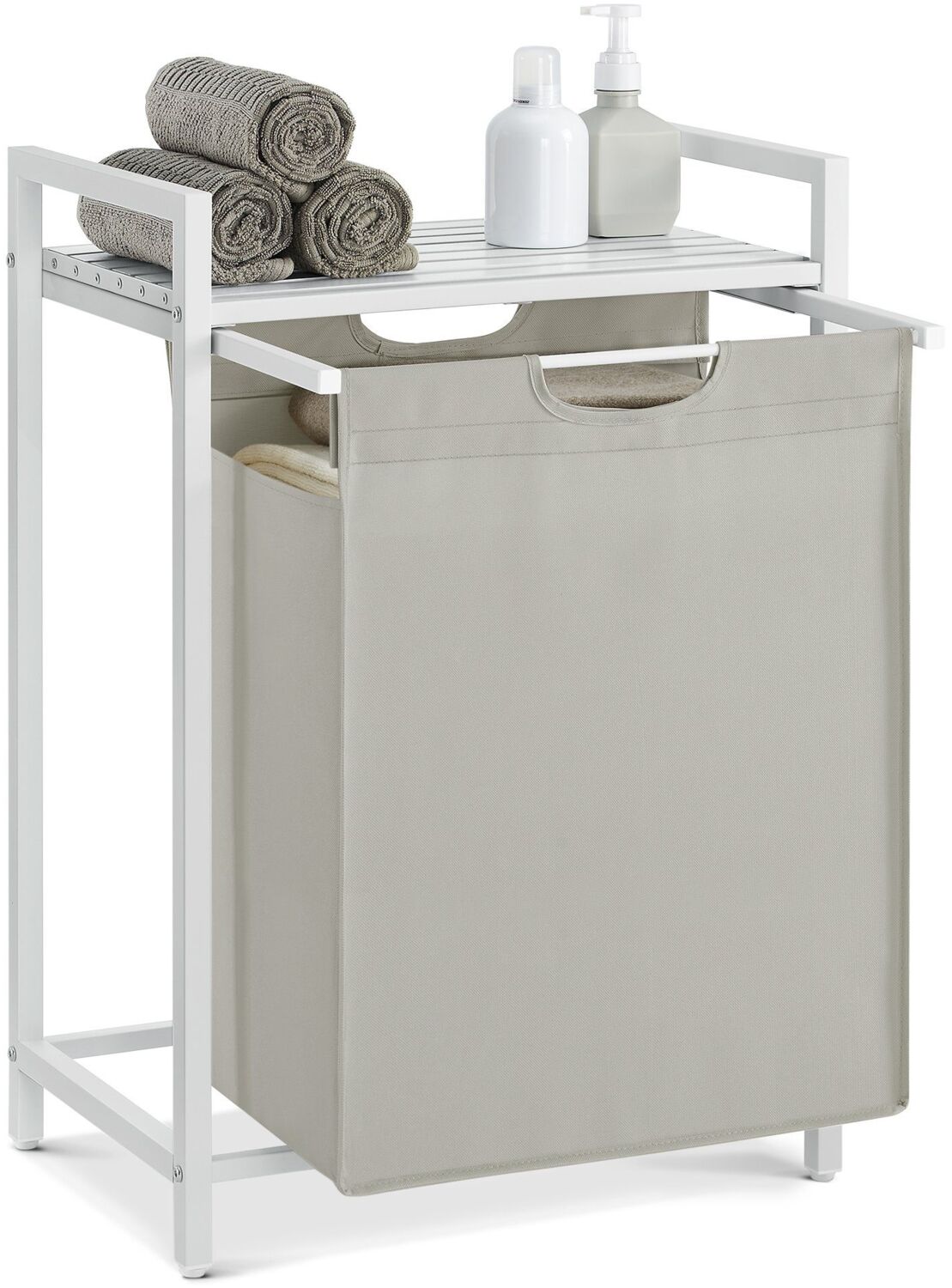 Vasagle Wäschekorb ausziehbar, Metallrahmen Weiß, 65 L / 50 x 33 x 72 cm Bild 1