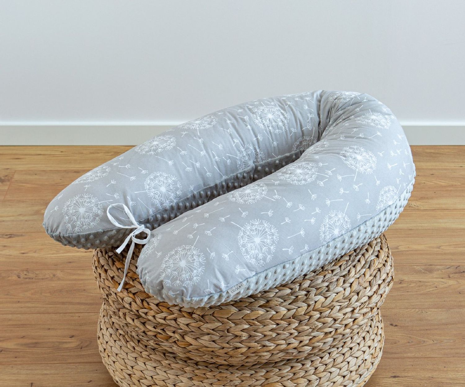 Loolay Seitenschläferkissen PUSTELBLUME Grau Baumwolle/ MINKY Schwangerschaftskissen Kissen, WEICH oder EPS Kügelchen Füllung, 170 oder 190 cm SIZE-Standard, Stillkissen + Kissenbezug abnehmbar mit Reißverschluss!, LOOLAY® 100% Europäische Stoffe und K... Bild 1