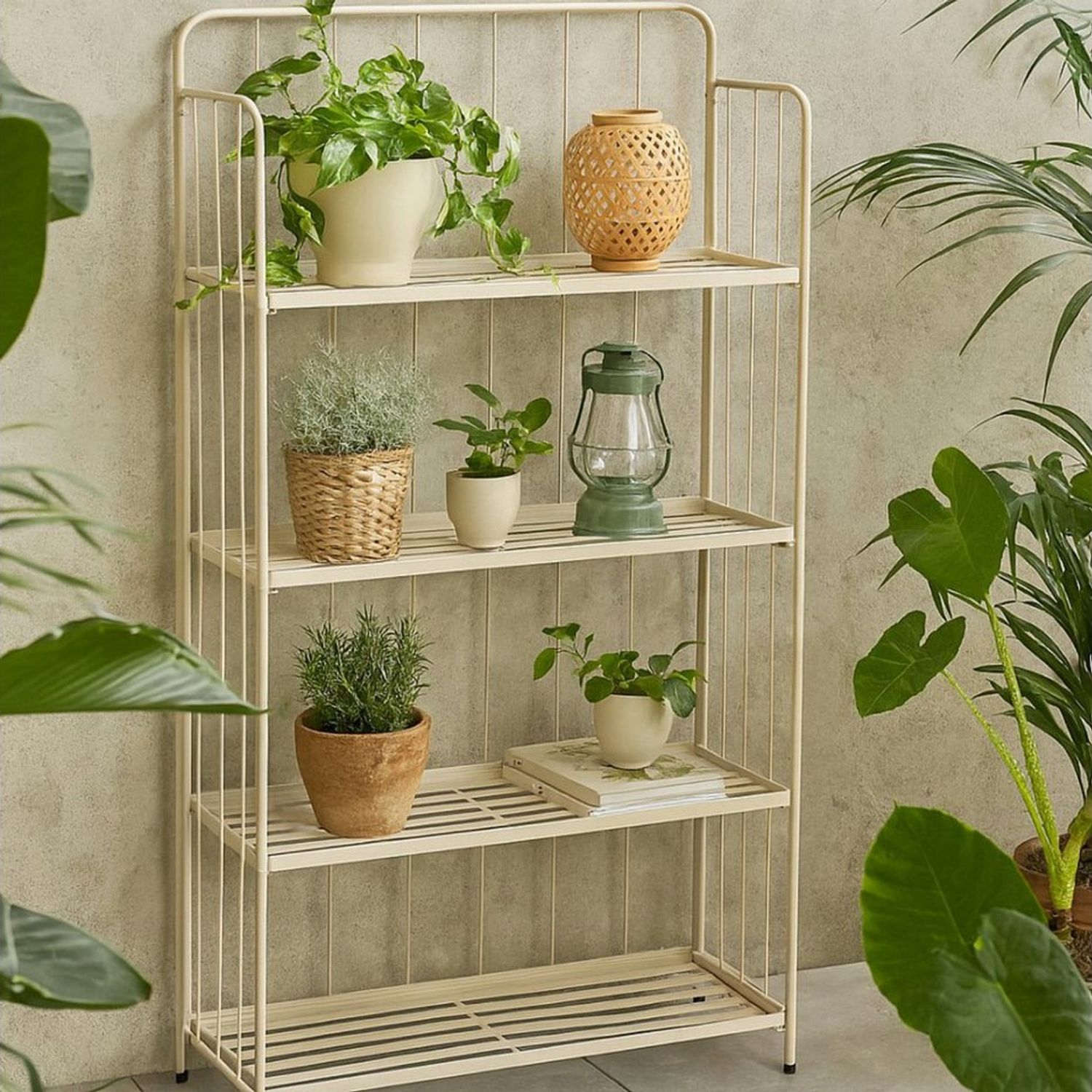 Koopman Blumenständer Pflanzenregal Blumenregal 118x58 cm Beige Metall Klappbar (Stück, 1 St, Packung), Pflanzenregal, Topfregal, Blumenregal, 3 Ebenen, Pflanzen Bild 1