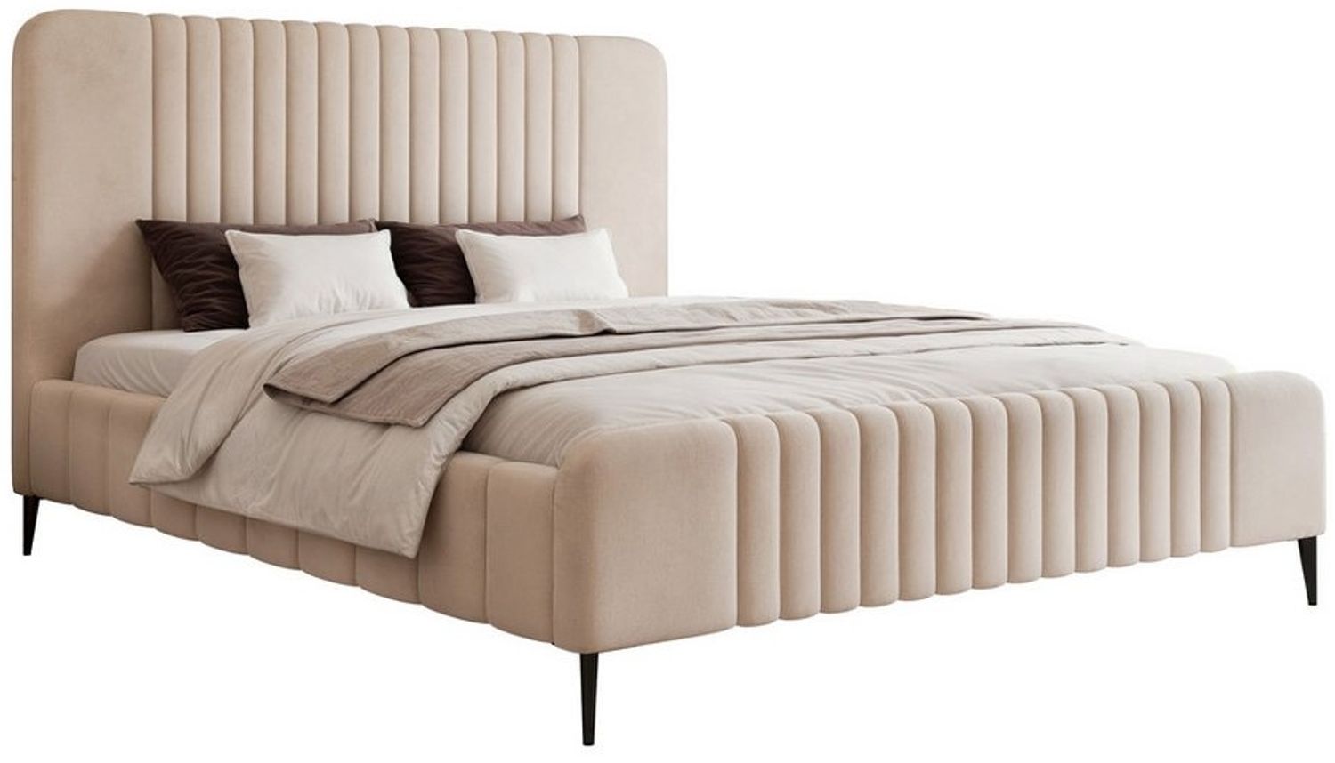 Goldstoff Polsterbett Elegantes Bett "OPERA" mit hohem Kopfteil und großzügigem Stauraum (120–200x200 cm, Kopfteilhöhe: 90/110 cm, Seitenhöhe: 25/40 cm), Modernes Bett mit hohem Kopfteil und großzügigem Stauraum Bild 1