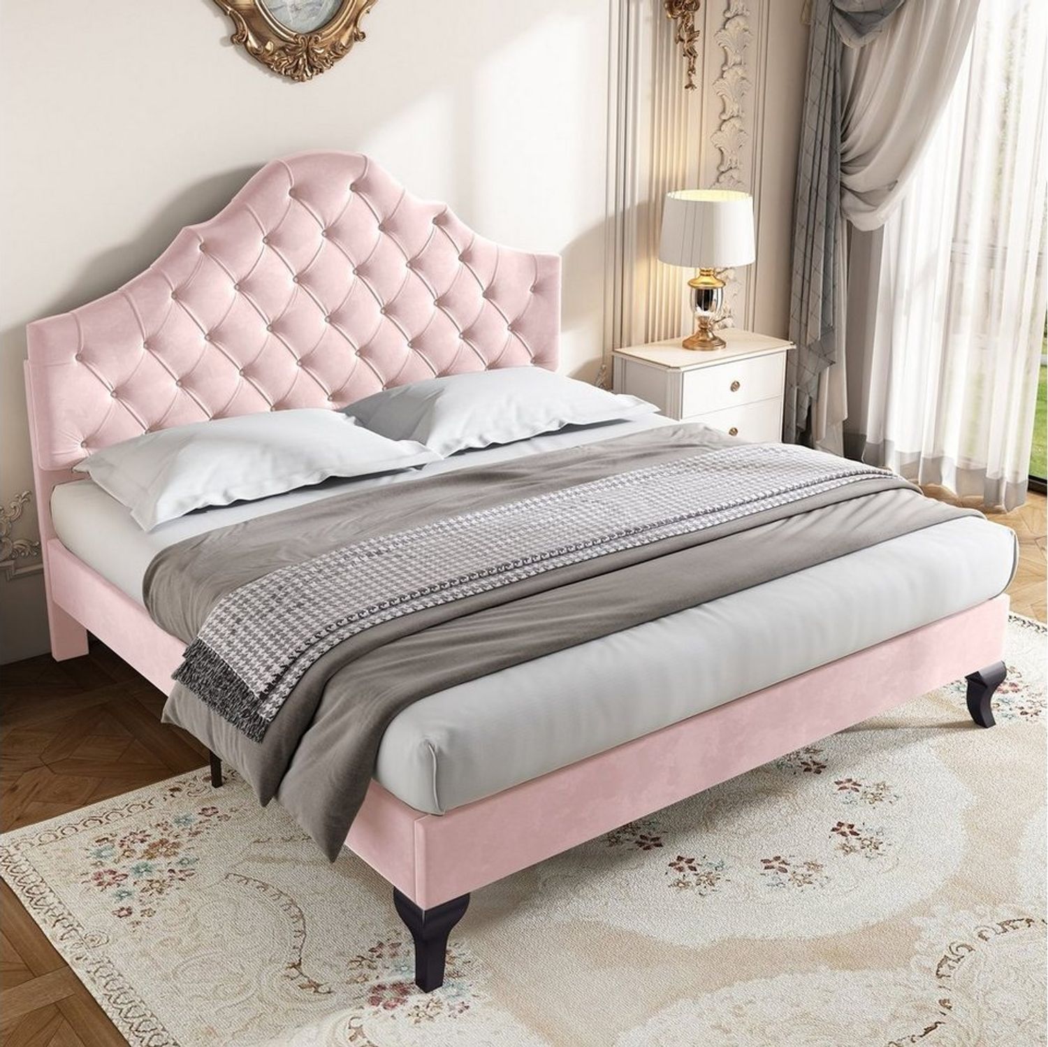 Flieks Polsterbett, Samt Doppelbett mit höhenverstellbarem Kopfteil 140x200cm Bild 1