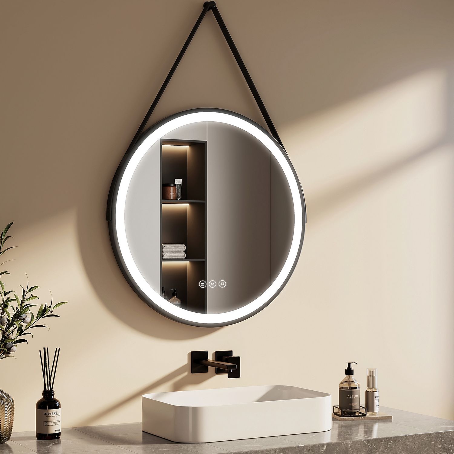 EMKE Badspiegel mit Beleuchtung LED Spiegel mit Beleuchtung ф70 cm Touch-Schalter. Dimmbar 3 Lichtfarben. Beschlagfrei Badezimmerspiegel mit Beleuchtung IP44 Energiesparend LED Spiegel Bild 1