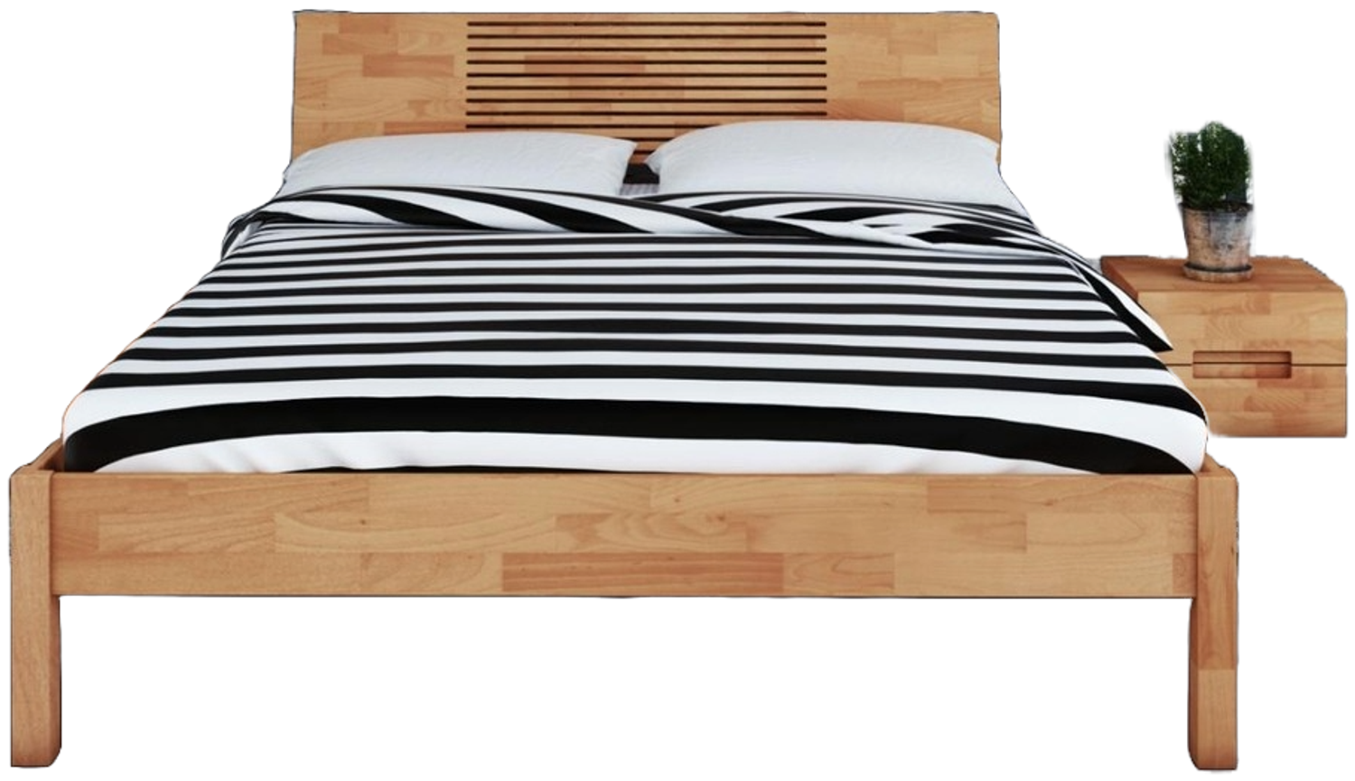 Bett Bento 6 aus Kernbuche massiv 90x200 cm mit Holzkopfteil und Holzbeinen Bild 1