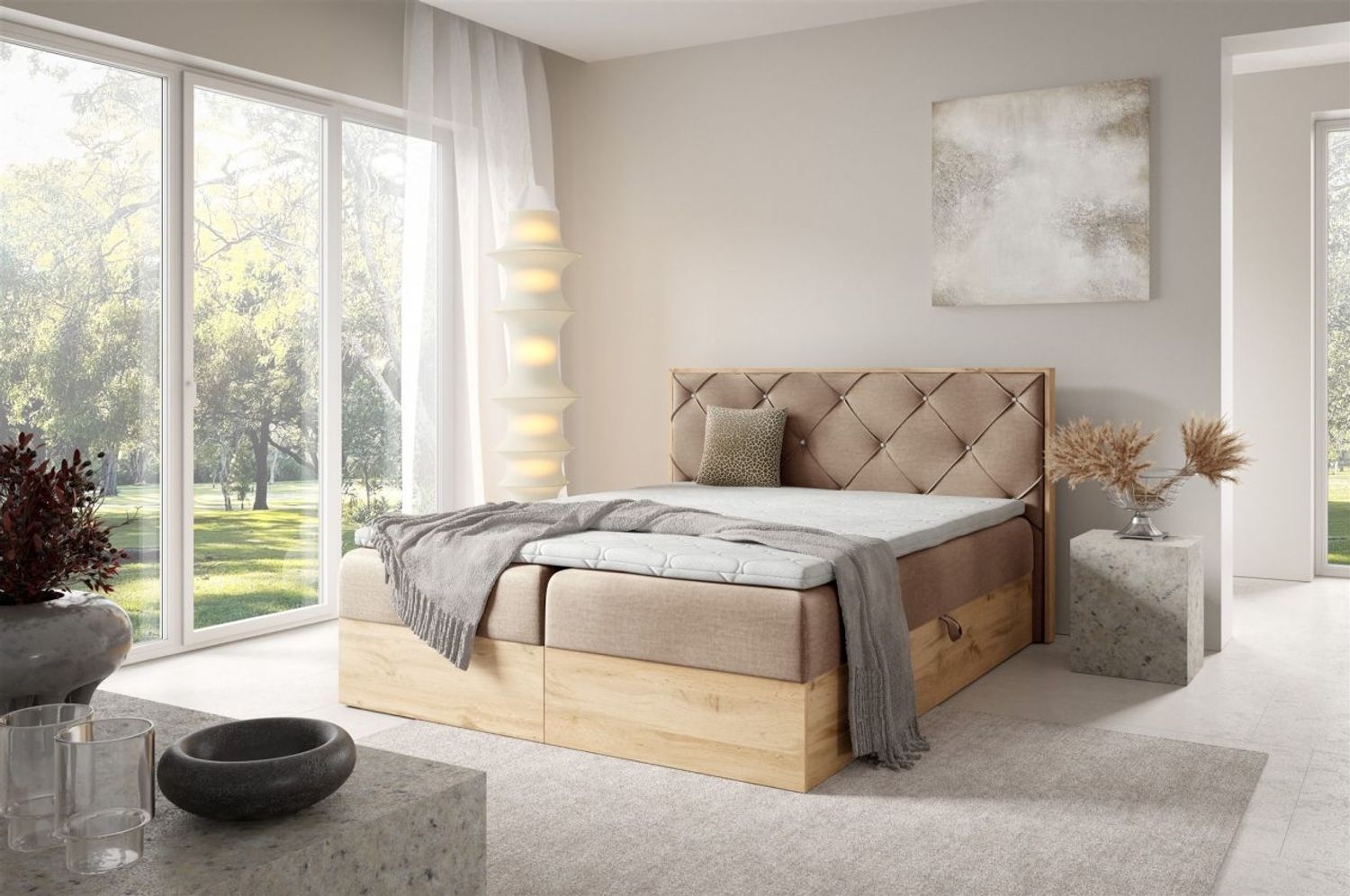 Boxspringbett Schlafzimmerbett HELIOS PREMIUM 120x200cm in Stoff Rouge Beige Bild 1