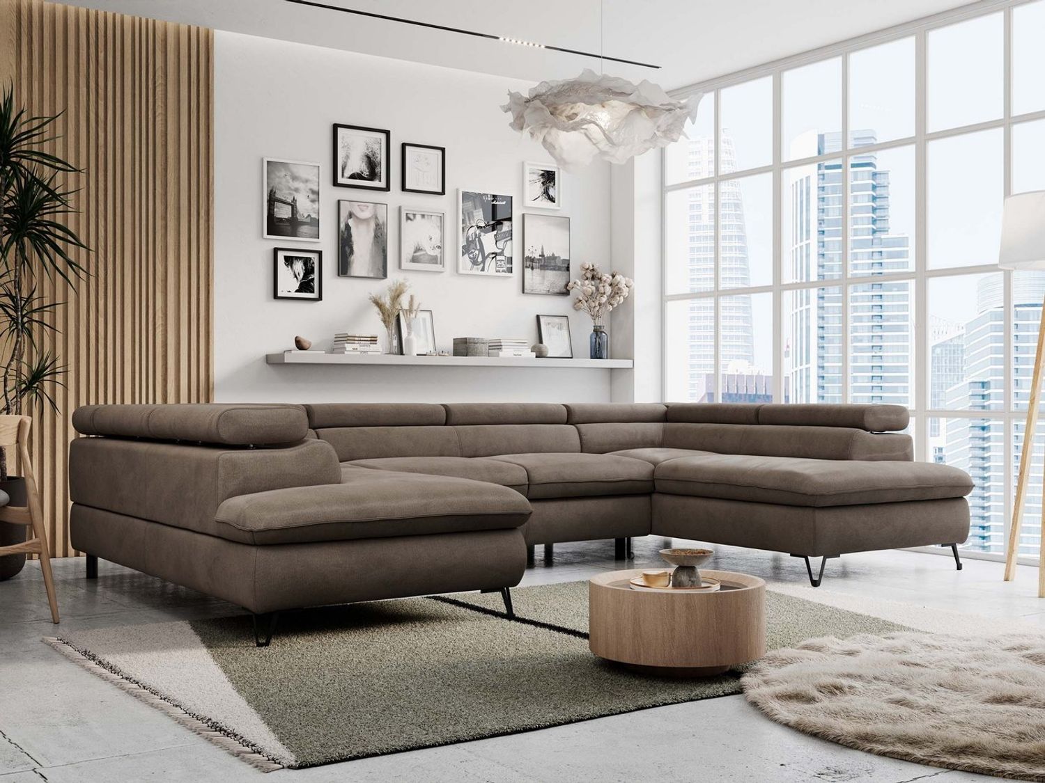 MKS MÖBEL Ecksofa PETER U, Set, Ecksofa U-Form, Wellenfedern, HR35-Schaum, form, Sofa big XXL, Bettkasten, Bettfunktion, Einstellbare Kopfstützen Bild 1