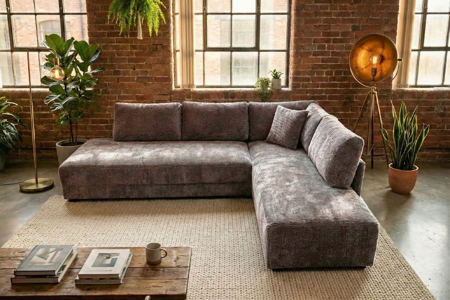 KAWOLA Schlafsofa SADIRA Ecksofa Stoff taupe Recamiere rechts 89 x 209 x 288 cm Bild 1