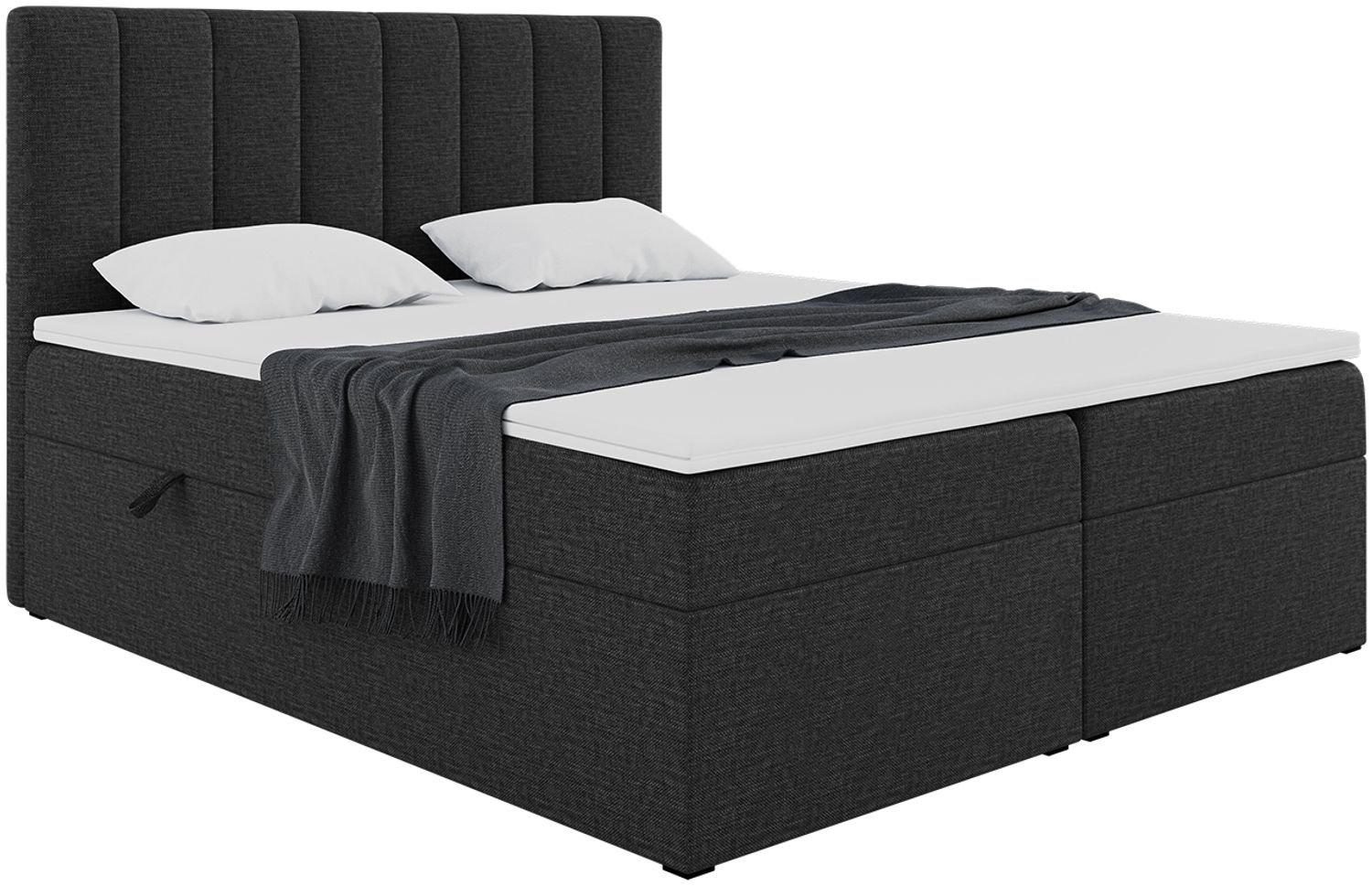MEBLINI Boxspringbett ERLING 160x200 cm mit Bettkasten - H4/Schwarz Webstoff Polsterbett - Doppelbett mit Topper & Taschenfederkern-Matratze Bild 1