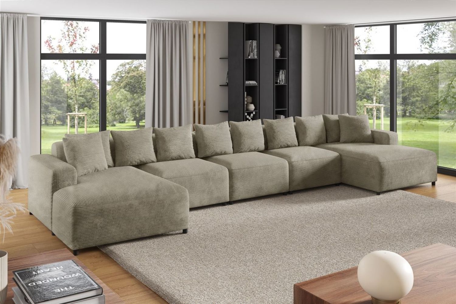 Wohnlandschaft Sofa U-Form Designersofa MEGAN XL in Stoff Poso Beige Bild 1
