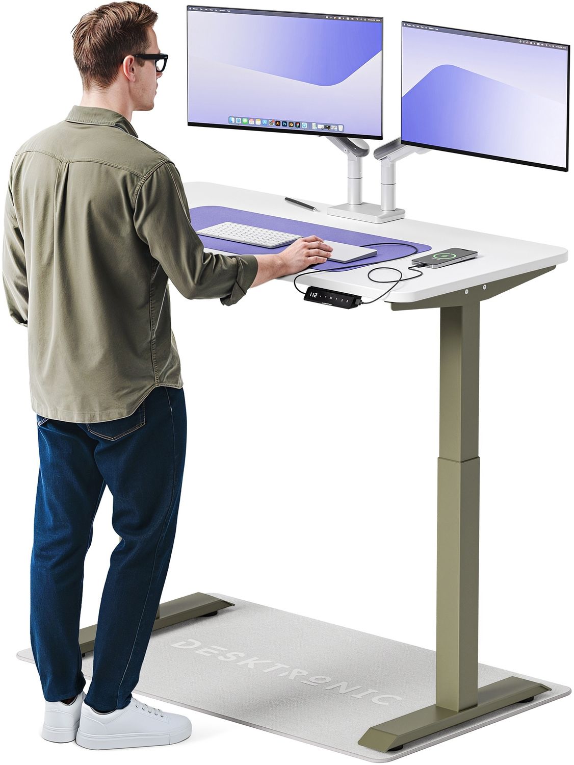 Desktronic HomeOne Elektrisch höhenverstellbarer Schreibtisch 120x60cm Grün/Weiß mit Memory-Funktion, Anti-Kollisions Technologie, USB-A und USB-C-Ladeanschlüssen Bild 1