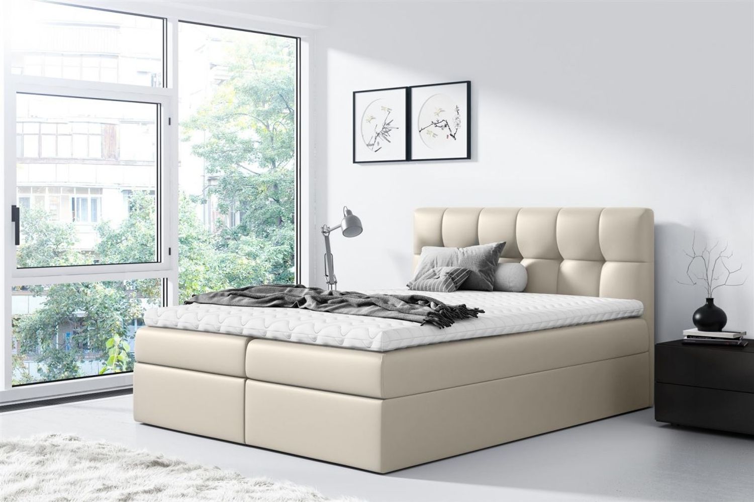 Boxspringbett Schlafzimmerbett CARMEN 140x220 cm Kunstleder Beige Bild 1