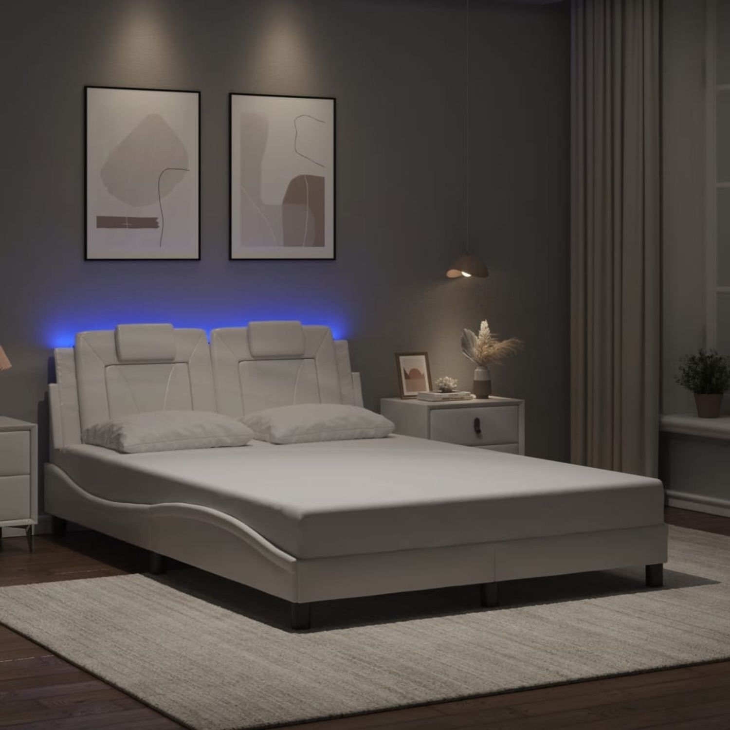 vidaXL Bettgestell "Viana" mit LED ohne Matratze Weiß 140x200 cm 3214023 Bild 1