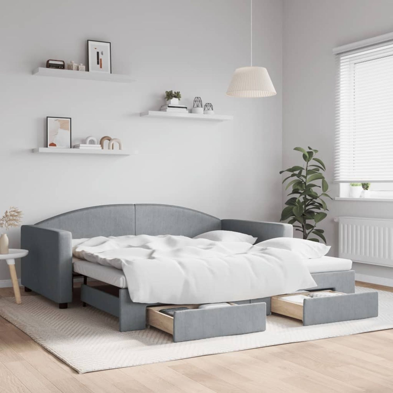 vidaXL Tagesbett Ausziehbar mit Schubladen Hellgrau 100x190 cm Stoff 3197267 Bild 1