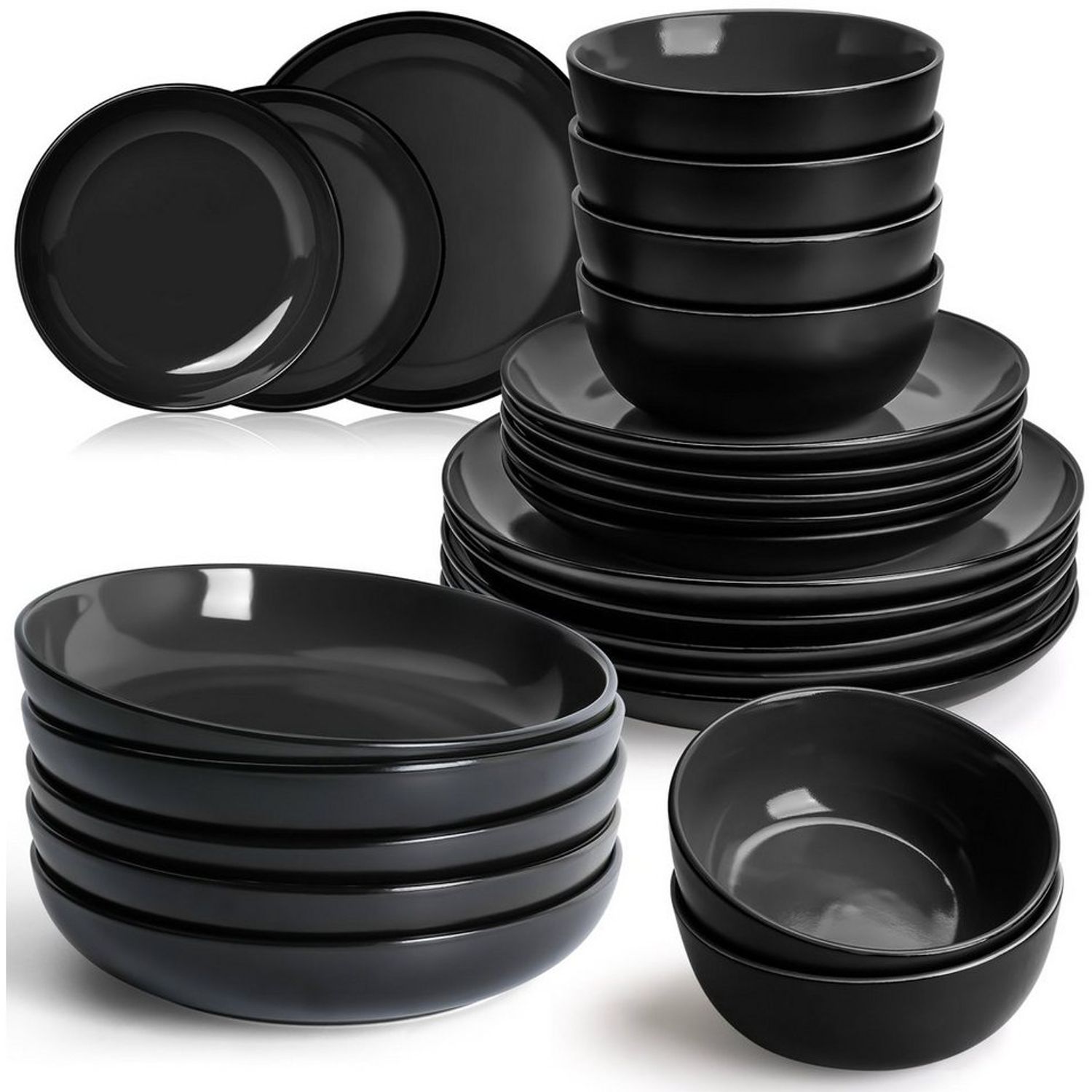 MiaMio Tafelservice Tafelservice 24tlg Geschirrset 6 Personen Kombiservice Keramik Schwarz (24-tlg), 6 Personen, Keramik Bild 1