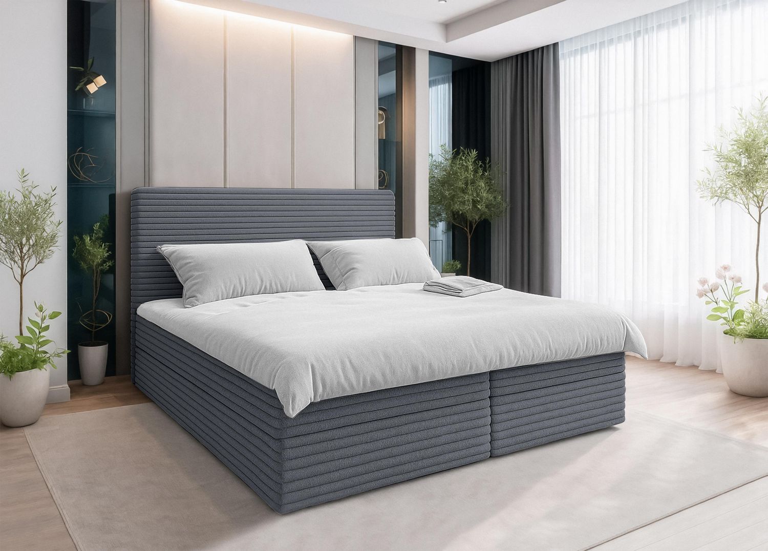AX LIVING Grau Bett Sevdayla Boxspringbett mit Bettkasten 140x200 cm Bild 1