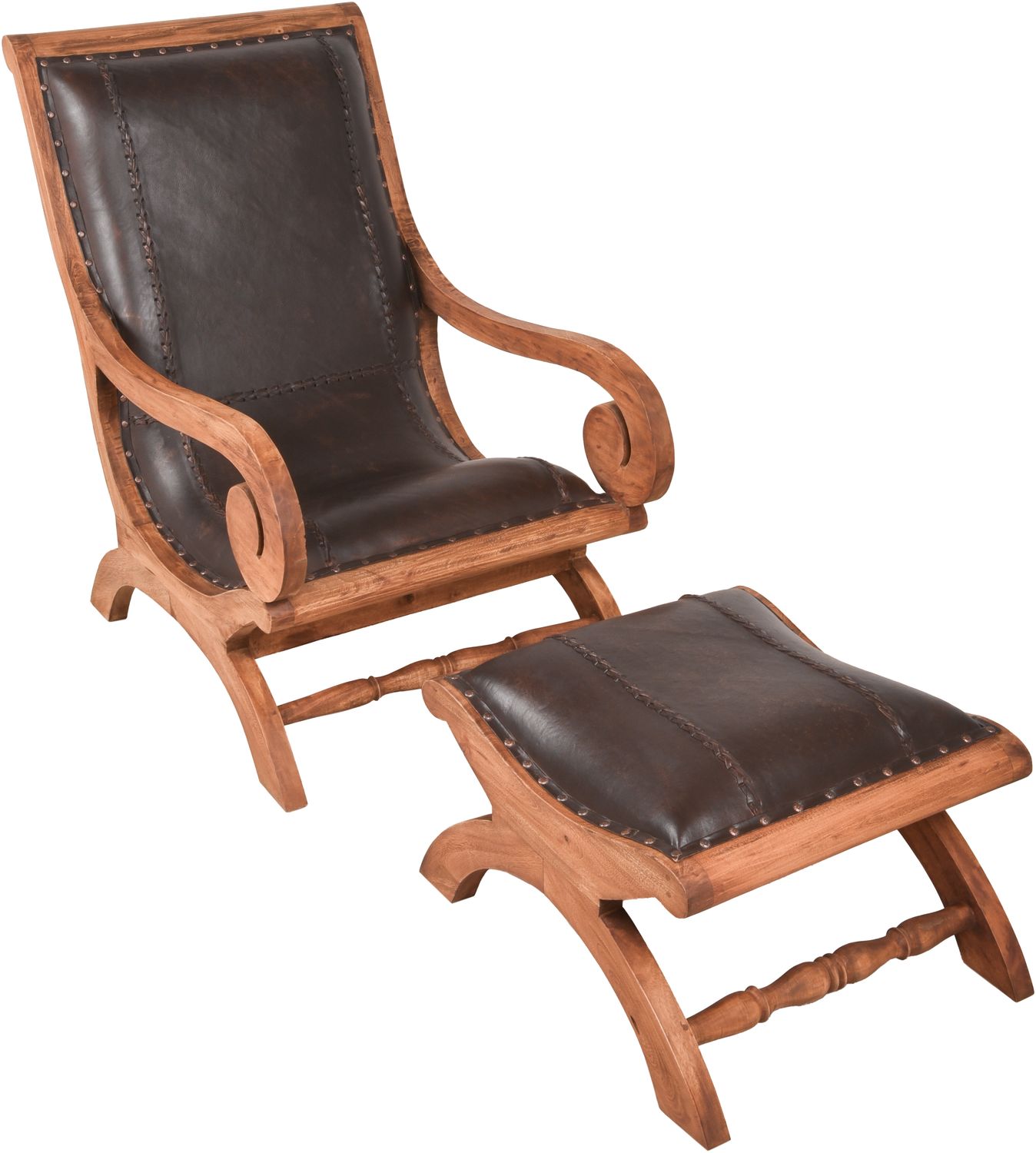 Ledersessel MARA mit Hocker - Mahagoni Braun 93x93x60cm | Relaxsessel mit Fußablage Bild 1