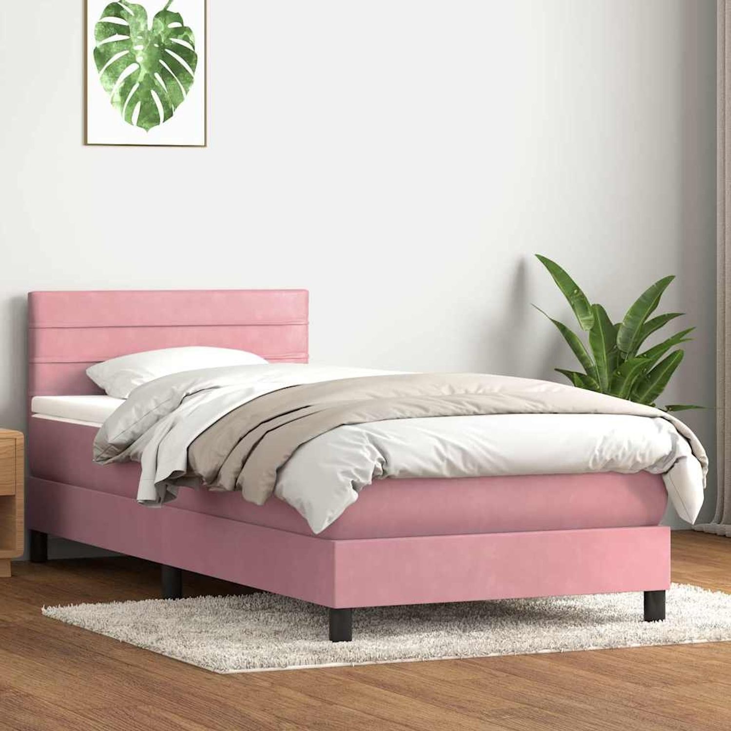 vidaXL Boxspringbett mit Matratze Rosa 90x220 cm Samt 3316340 Bild 1