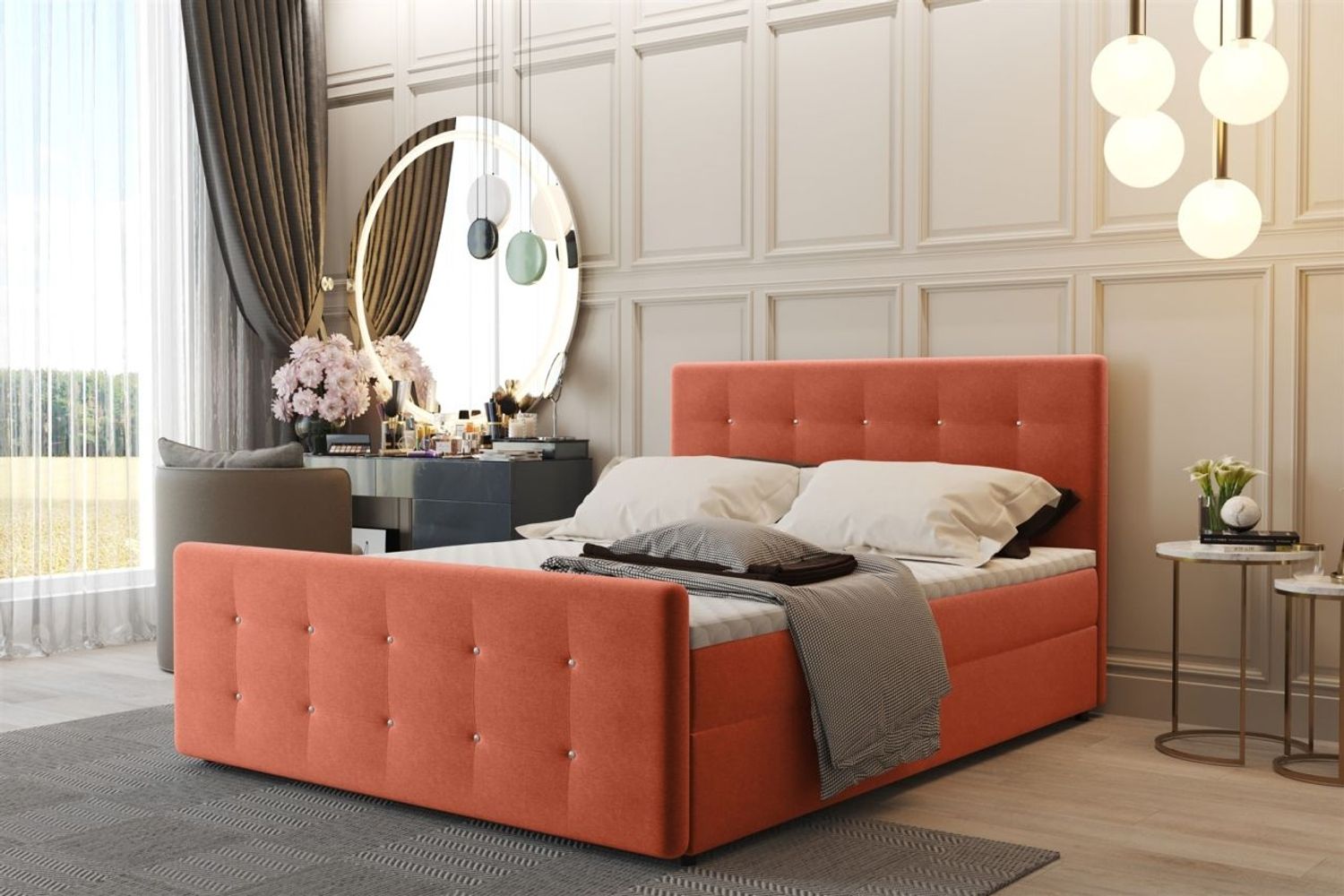 Boxspringbett Schlafzimmerbett CARLOS 140x200cm Stoff Soro Apricot inkl. Bettkasten Bild 1