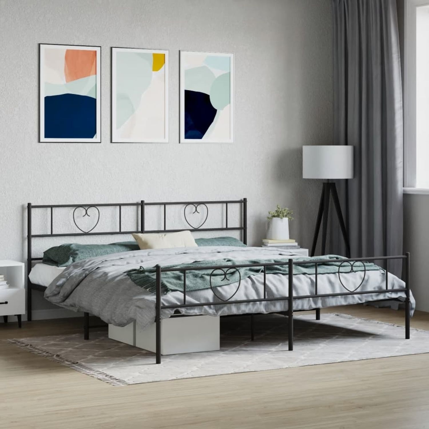 vidaXL Metallbett ohne Matratze mit Fußteil Schwarz 180x200 cm 355485 Bild 1