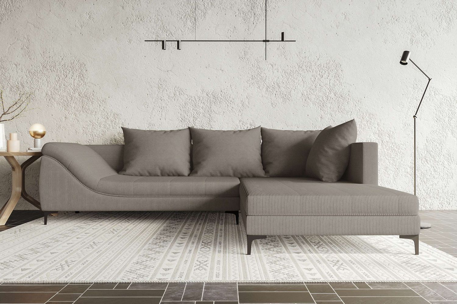 99rooms Loni Ecksofa Cordstoff POSO Cappuccino Rechts Bild 1