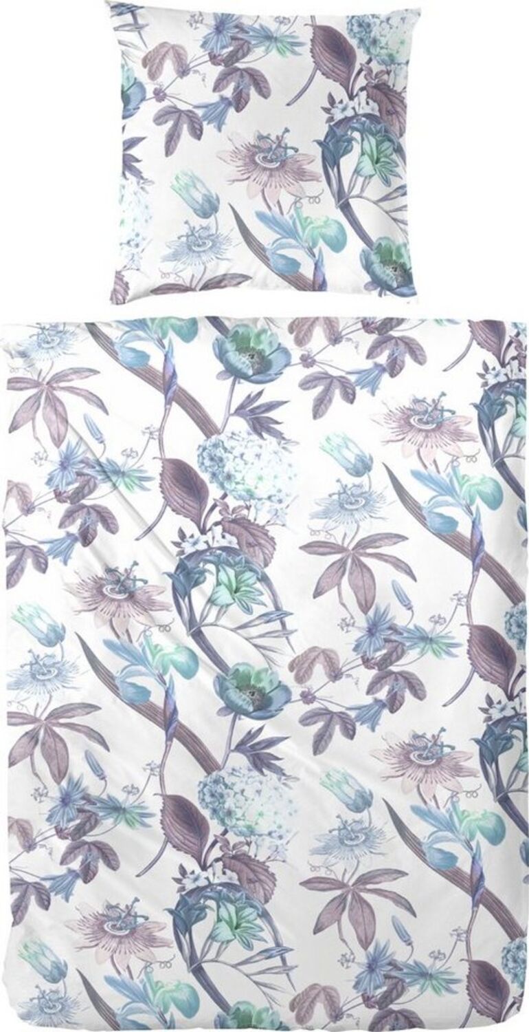 Primera Mako-Satin Bettwäsche 135x200 Blätter Gräser petrol aubergine 243203-36 Bild 1