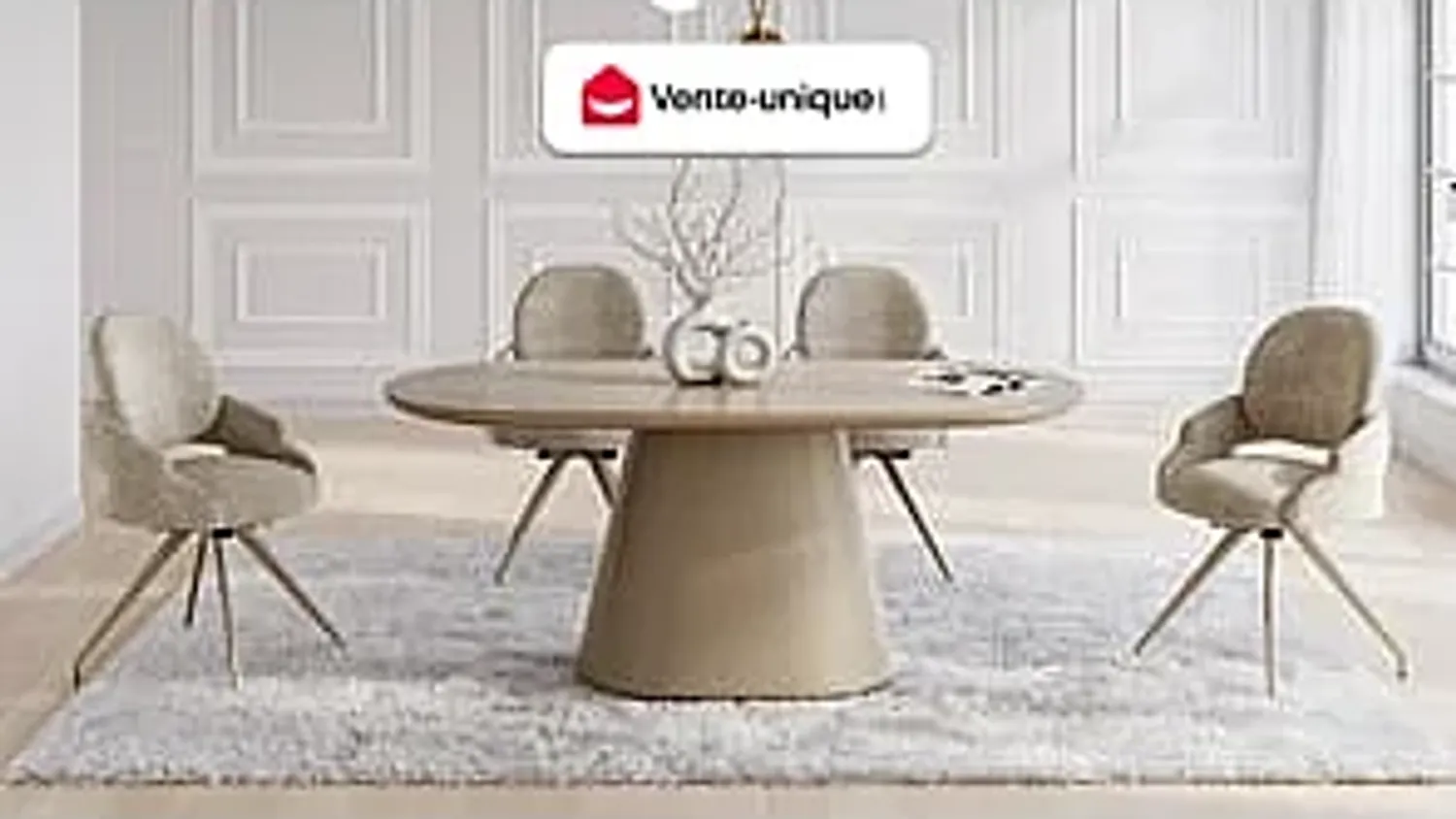 Vente-unique - VALIANA Stuhl Stoff Beige - B 59,5 cm x H 92 cm x L 57 cm Bild 1