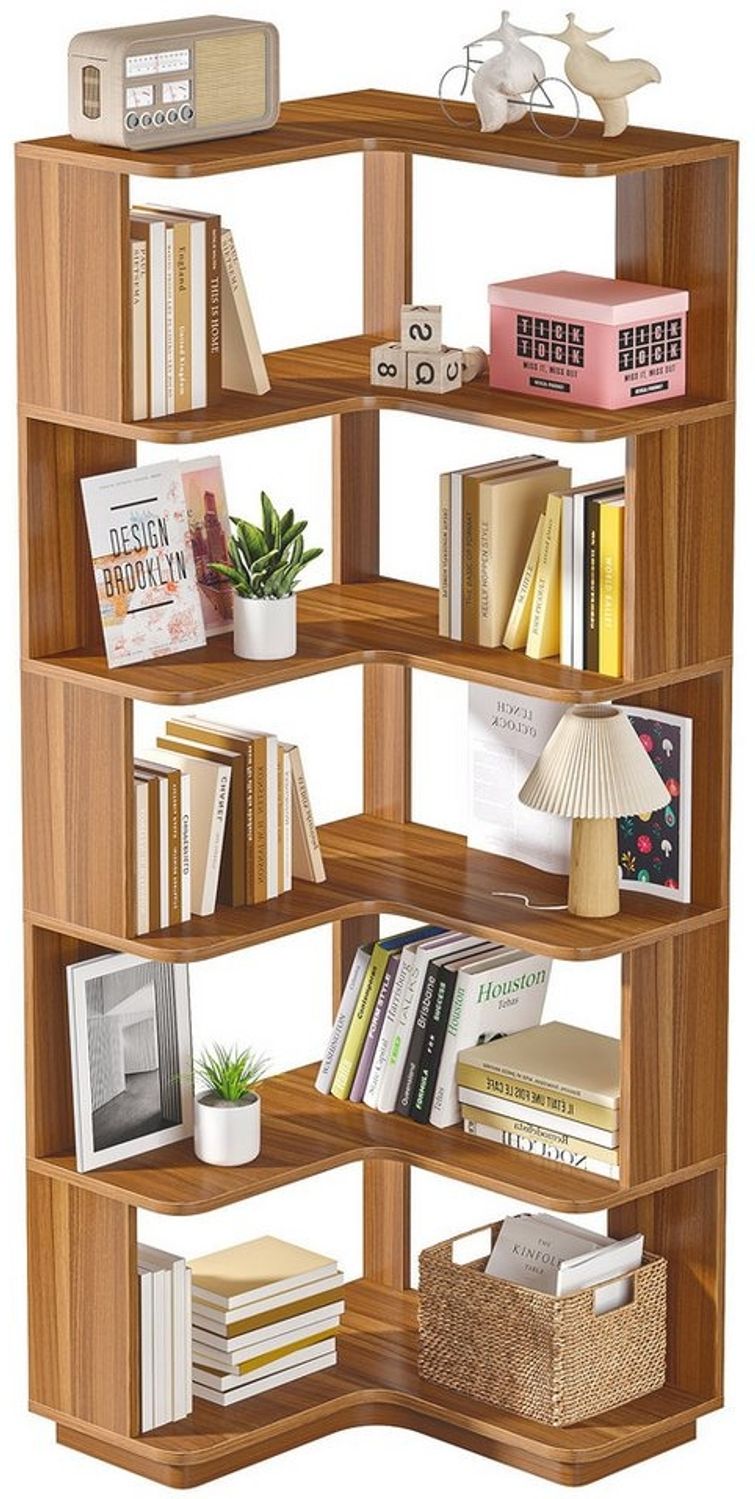 Tribesigns Bücherregal Standregal 6 Etagen, 165cm hohes Eckregal mit Anti-Drop-Panel Bild 1