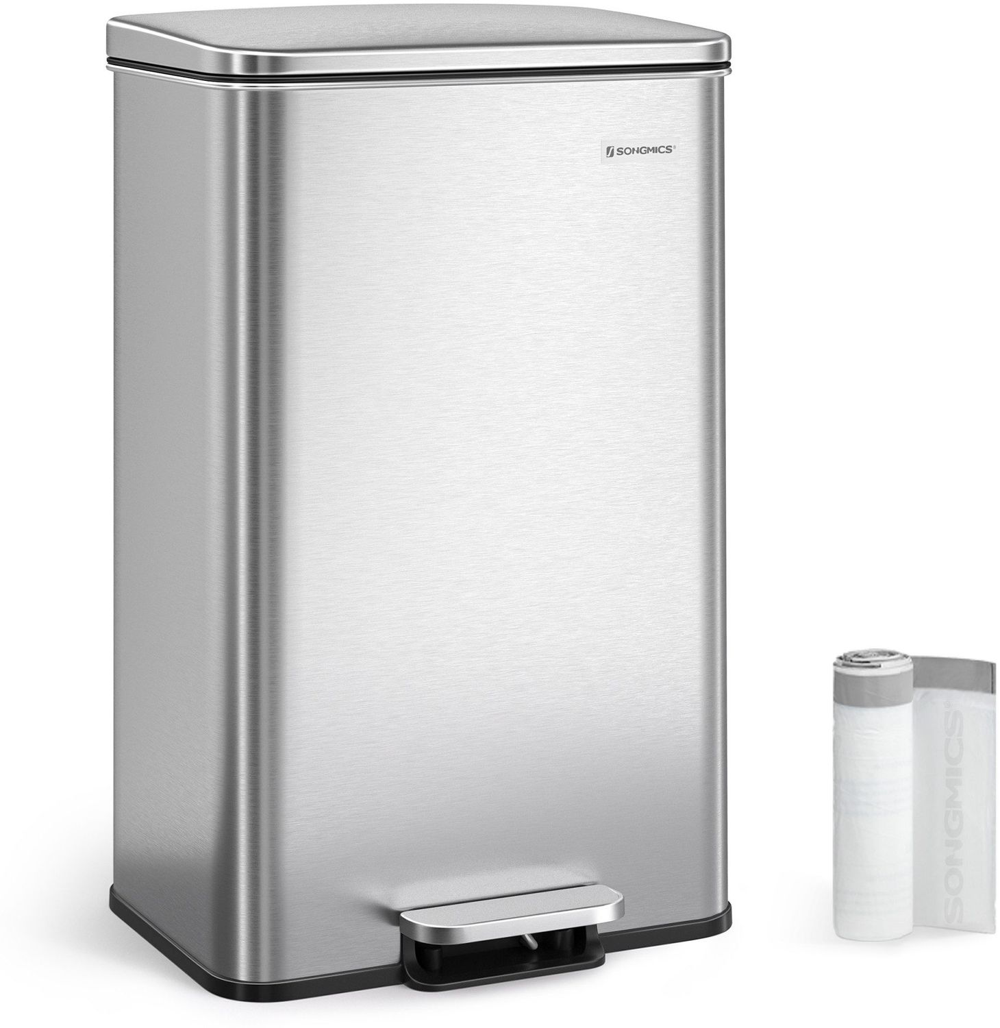 Songmics Mülleimer mit Deckel, 40 Liter, Stahl silber, 55,7 x 34,8 x 32,1 cm Bild 1