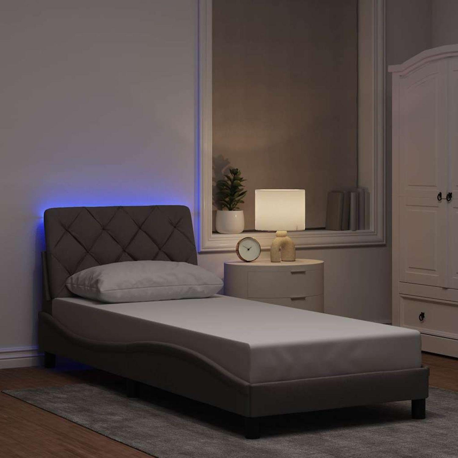 vidaXL Bettgestell mit LED ohne Matratze Taupe 90x190 cm Stoff 3310640 Bild 1